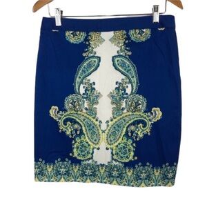 Nue Options Women's Size 10P Petites Straight Pencil Skirt Royal Blue & Paisley